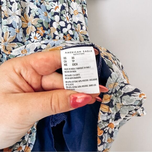 American Eagle Blue Boho Floral Mini Dress Size XS - Picture 5 of 8